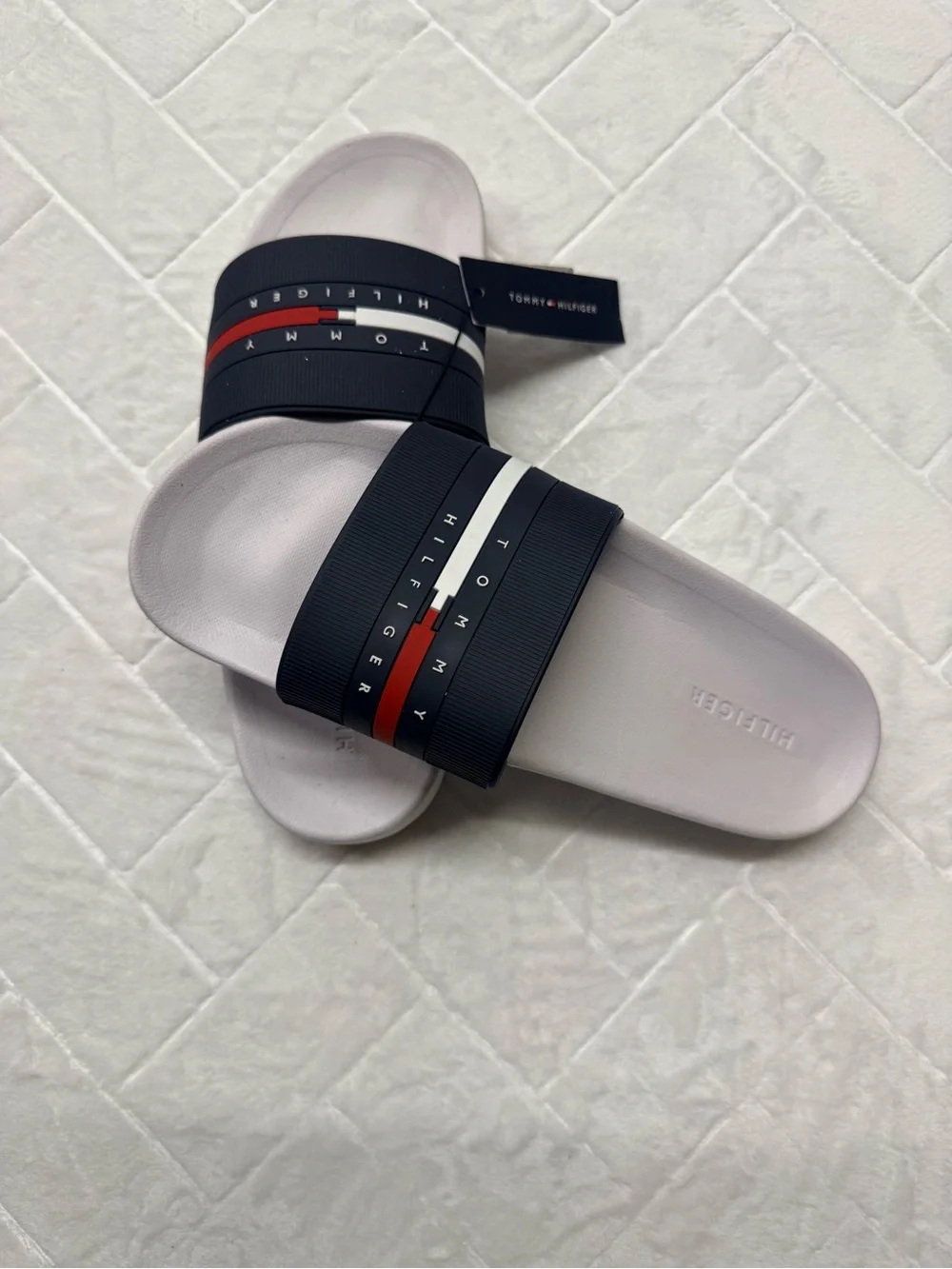 Tommy Hilfiger Men’s White & Navy Slide Sandals
